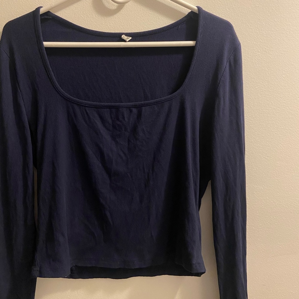 Navy Blue Women's square neck crop top - Picture 3 of 3